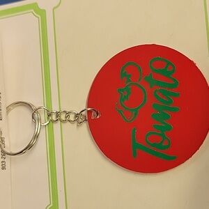 Tomato 4" Acrylic Round Silver Tone Keychain